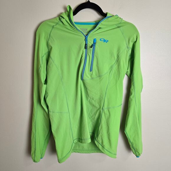 Outdoor Research Neon Green Light Sweatshirt Size Small Hooded 1/4 Zip - Picture 1 of 3